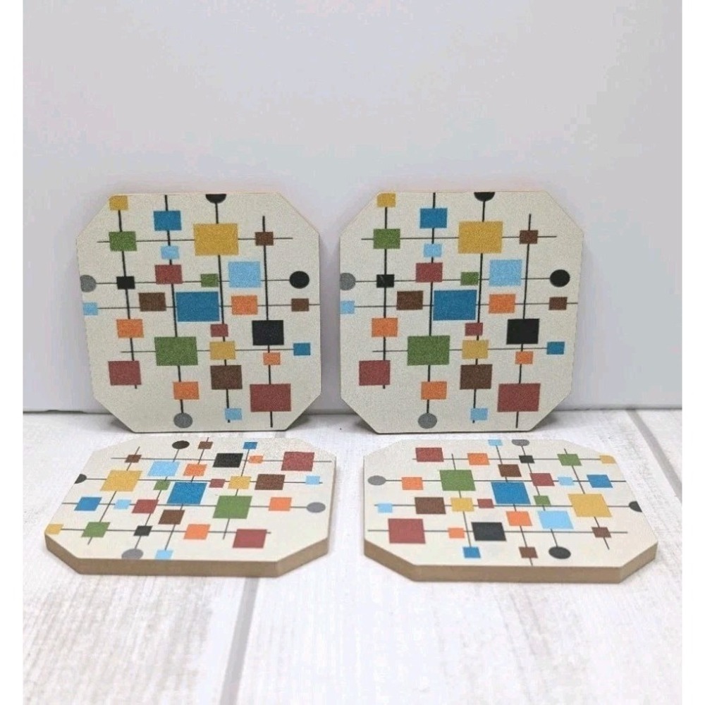 Society6 MCM Atomic Geometric Coasters Set of 4 Mid Century Modern Retro